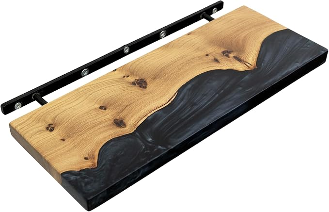 RWA Straight Edge Floating Shelf – Unique Wood Floating Shelf for Wall Decor, Living Room, Bedroom, or Bathroom – Sleek Decorative Wall Shelves for Home & Office (Straight/Black, Small - 12x6)