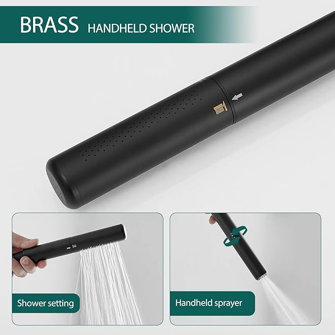 Hoimpro Tub Filler Freestanding Bathtub Faucet Matte Black Floor Mount Tub Faucet Waterfall Free Standing Bathtub Filler High Flow Brass Bath Shower Faucets with Handheld Sprayer