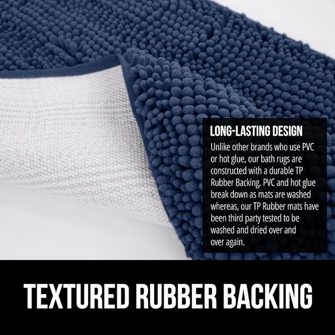 GORILLA GRIP Bathroom Rug Sets, Soft Chenille 2 Piece Area Rugs Set, Toilet Base Mat and 30x20 Carpet, Absorbent Microfiber Washable Mats Dry Quickly, Home Décor and Bath Room Accessories, Navy Blue