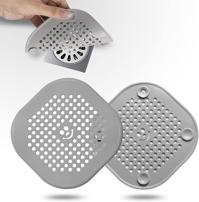 2 Pack Drain Hair Catcher Silicone Drain Cover Hair Stopper with Suction Cup for Shower Kitchen Bathroom Light Purple