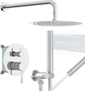 BESy Shower System with 10 Inch Round Rain Shower Head and Handheld Wall Mounted, High Pressure Rainfall Shower Faucet Fixture Combo Set with 2 in 1 Handheld Showerhead for Bathroom, Polished Chrome