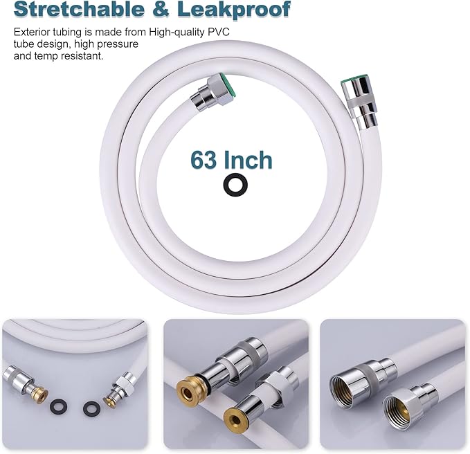 Aleasha Extra Long Shower Hose - 63 Inches Extension for Bathing, Toilet Cleaning, Dogs, Bathroom - White Handheld Shower Head Hose