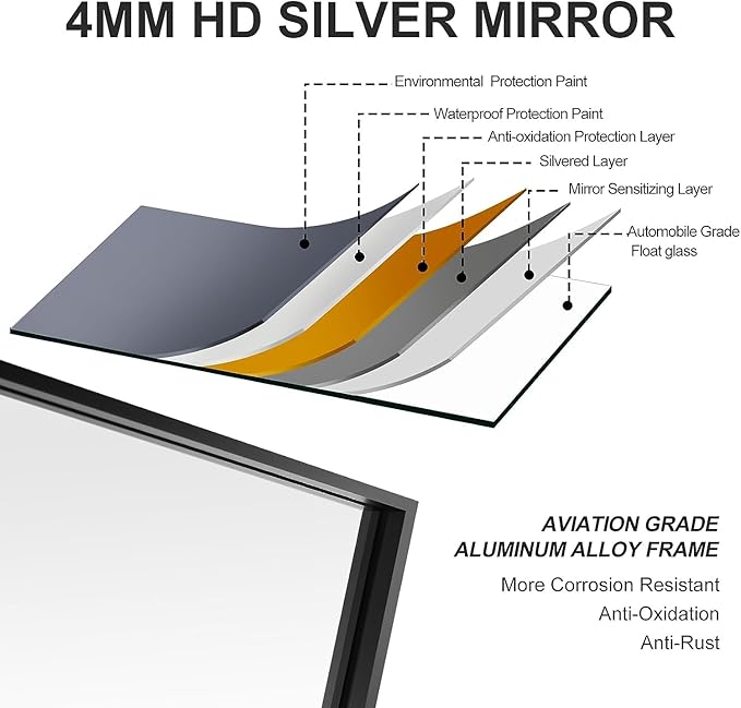 24x32 Inch Black Bathroom Mirror, Copper-Free Aluminum Alloy Frame Vanity Mirror, Rectangle Wall Mounted Modern Mirror for Bedroom/Living Room/Porch Horizontal or Vertical