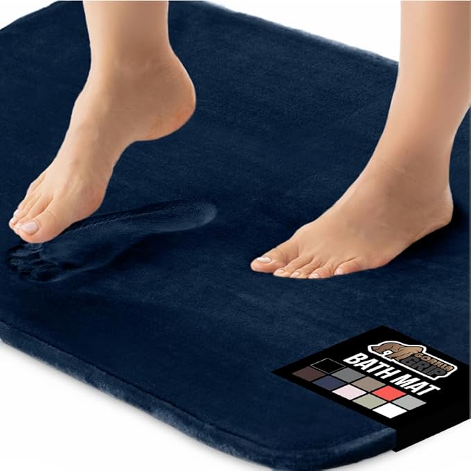 GORILLA GRIP Memory Foam Bath Rugs, Soft Absorbent Velvet Bathroom Mats, Durable Dots on Underside, Machine Washable Bathmat, Carpet Rug Room Decor for Shower Floor, 30x20 Mat, Navy Blue