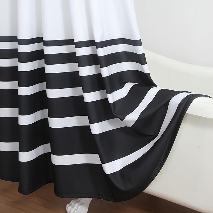 72x90 Inch Extra Long Shower Curtain, White and Black Ombre Striped Waterproof Fabric, Modern Hotel Spa Design with 12 Rustproof Grommets & Weighted Hem