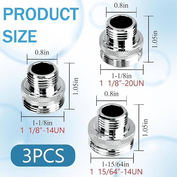 Ball End Shower Arm Adapter for Converting Old Fashioned Ball Shower Arm to 1/2'' Standard Fittings 14UN 16UN for Most Old-Fashioned Ball Head Shower Arms 3 Pieces