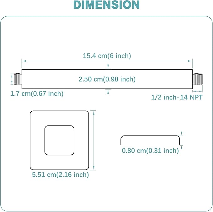 BESTILL 6 Inch Brushed Nickel Ceiling Mount Shower Arm and Flange, Square Rain Shower Arm
