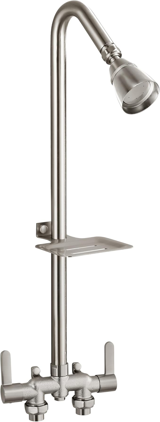 Aolemi Outdoor Shower Fixtures,Outdoor Shower Kit Faucet System 3 Inch Center with Showerhead 2 Handle Exposed Shower with Brass Mix Valve Pipe Downward with Soap Dish Brushed Nickel