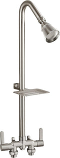 Aolemi Outdoor Shower Fixtures,Outdoor Shower Kit Faucet System 3 Inch Center with Showerhead 2 Handle Exposed Shower with Brass Mix Valve Pipe Downward with Soap Dish Brushed Nickel