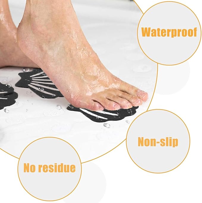 Bathtub Stickers Non Slip, Shell Shaped Tubs Safety Shower Treads, Adhesive Sticker for Bathroom Bathtub, Shower Floor,Grey (12Pcs)