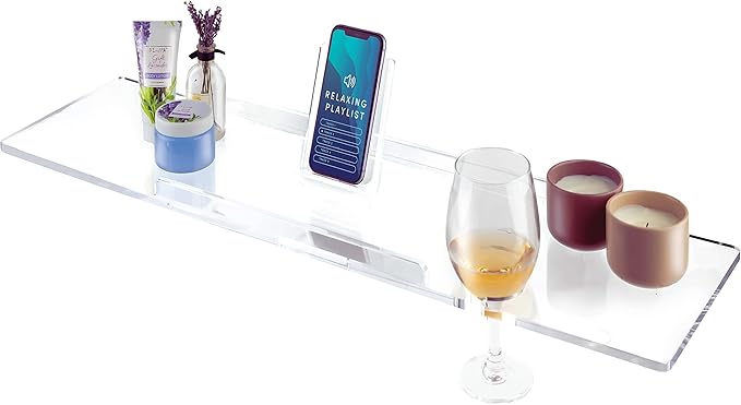 32" Supreme - Clear Acrylic Bathtub Tray Caddy Tub Shelf, Spa Board Luxury Bathroom Bath tub Table, Fits Across Bathtubs, Book, iPad and Wine Glass Holder (Supreme, 32")