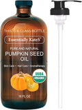 Pumpkin Seed Oil 16 fl oz (Glass Bottle) - USDA Organic Cold Pressed - 100% Pure and Natural - Hexane Free, Phthalate Free - Skin, Hair, Body, Massage Oil