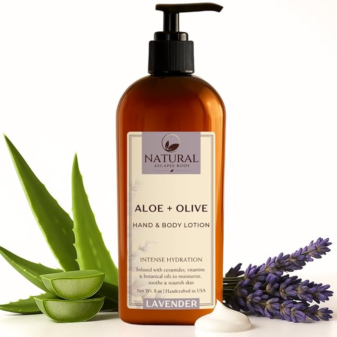 Natural Escapes Lavender & Lemongrass Body Lotion 2-Pack – Hydrating Hand & Body Moisturizer for Dry Sensitive Skin – Vegan Plant-Based Lotion with Ceramides, Aloe Vera & Vitamins – 8oz Each