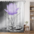 Lotus Shower Curtain Black White Grey Violet Flower Elegant Blooming Floral with Dew Spring Flower Reflection on Water Modern Romantic Polyester Fabric Bathroom Decor 70×84 Inch with Hook