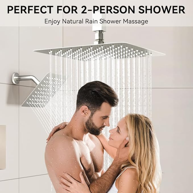 Rain Shower System Brushed Nickel, STARBATH 12+6" Dual Shower Head with Handheld Spray for Two Person, Wall Mounted Shower Faucet Set 3 Way Shower Valve with 5 Diverter and Trim Kit Complete