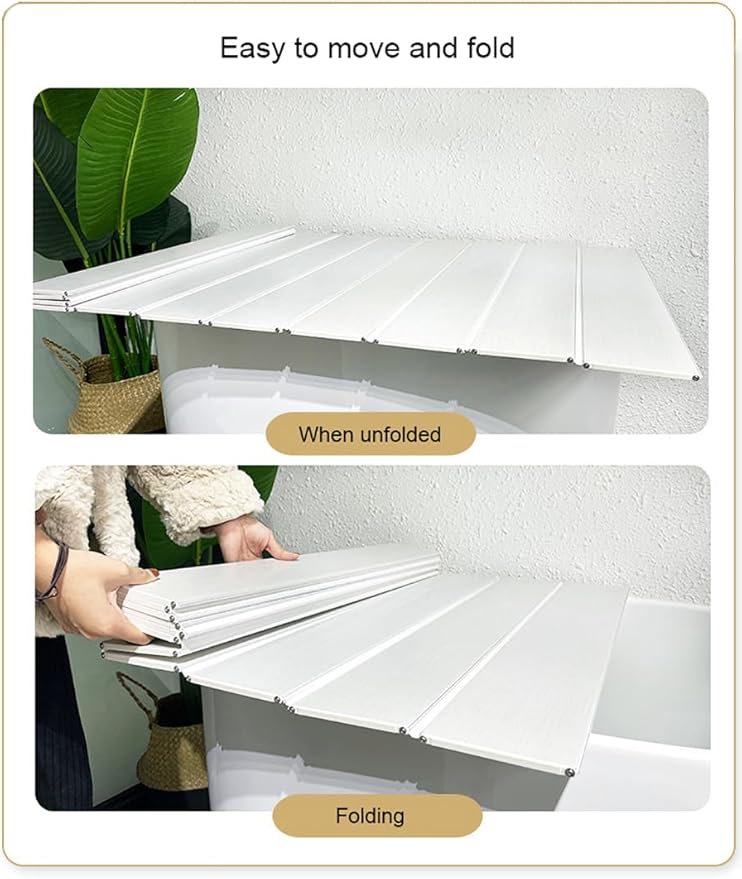 Adjustable Foldable Dust-Proof Bathtub Cover White,Waterproof Shutter Bathtub Tray & Laptop Desk 2 in 1 Fits Most Tubs,Modern Bath Tub Racks for Home (107x178CM(42"x70"), 0.47in Thick)