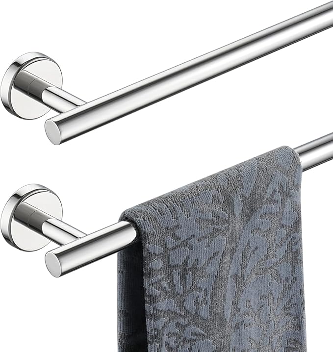 JQK Chrome Towel Bar, 20.5 Inch 304 Stainless Steel Thicken 0.8mm Towel Rack Bathroom, Towel Holder Polished Finished Wall Mount, Useable Length 18 Inch 2 Pack, TB110L18-CH-P2