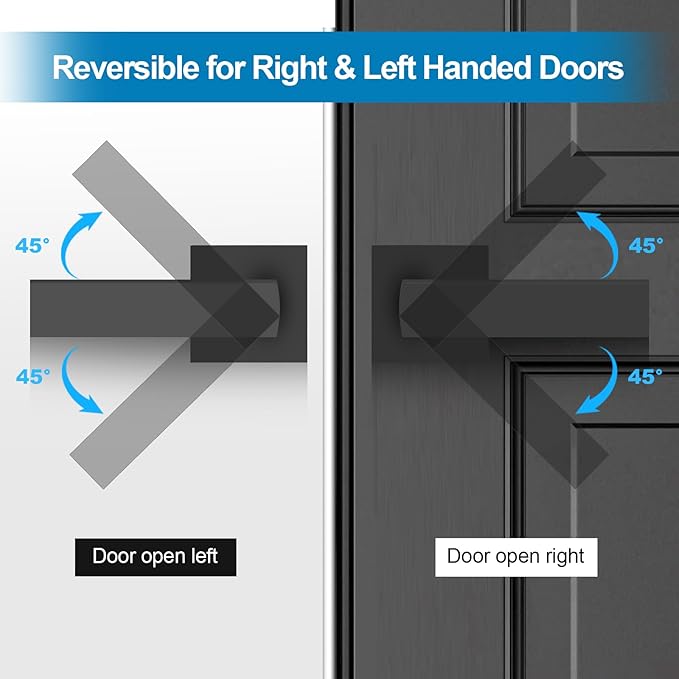 Passage Door Lever, 5 Pack Matte Black Interior Door Handles for Hallway and Closet, Heavy Duty Square Interior Keyless Door Handles Non-Locking Door Knobs for Right & Left Side Door