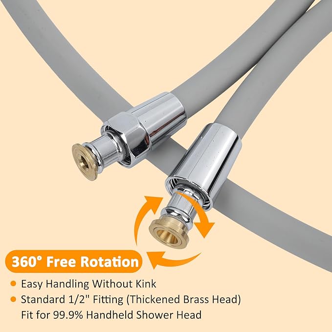 59 Inches Shower Hose Ultra-Soft Silicone Shower Hose Extension Anti-Kink Designed Long Handheld Shower Head Hose Replacement with Brass Insert and Nut Gray
