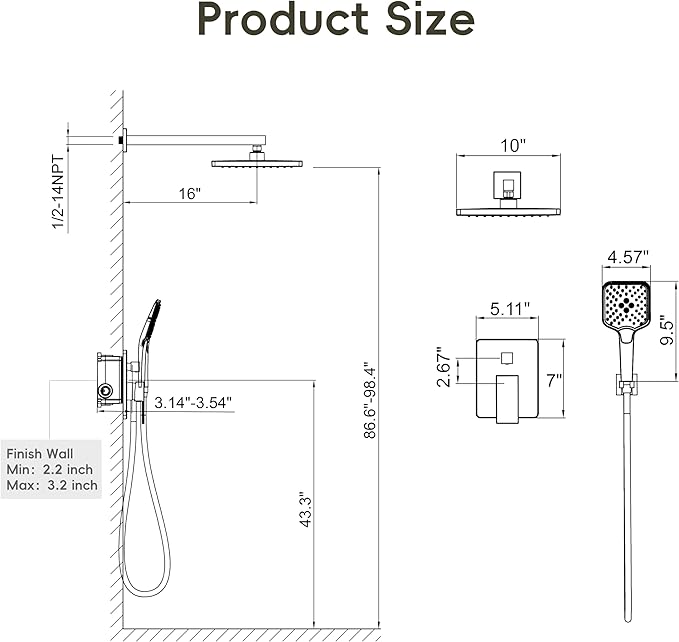 Gabrylly Shower System, Wall Mounted Shower Faucets Sets Complete for Bathroom with High Pressure 10" Rain Shower head and 3-Setting Handheld Shower Head Set, 2 Way Shower Valve Kit, Brushed Nickel
