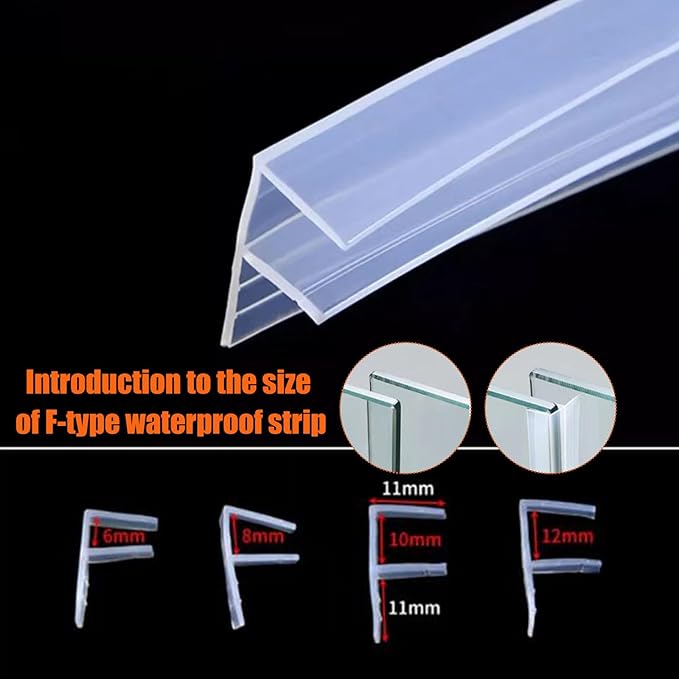 Frameless Soft Shower Door Sweep Seal Drip Rail, Glass Shower Silicone Door Seal Strip,Weatherproof Silicone Seal Fit for Glass (F Type, 8mm (5/16"))