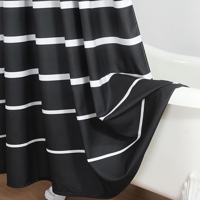 Black Shower Curtain 78 Inches Long, Modern Black and White Stripe Waterproof Polyester Shower Curtains for Bathroom, 72x78 Inches