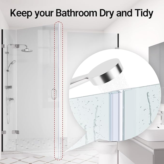 AmazerBath 5 PCS Shower Door Side Seal Strip -15.75 Inches x 5, 5 Sections Segmented Shower Installation Kit, Frameless Glass Door Seal Strip - Suitable for 1/4 Inch Glass
