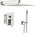 Lordear Rain Shower System 10 Inch Faucet Set Brushed Nickel Finish Stainless Steel Square Rainfall Shower Head with Handheld, Solid Brass Valve Included