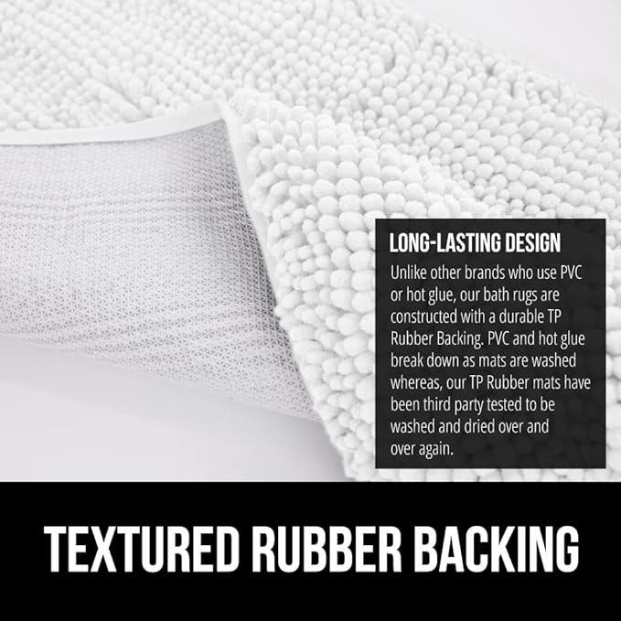 GORILLA GRIP Bath Rug Mat 30x20, Thick Soft Absorbent Chenille, Quick Dry Microfiber Mats, Rubber Backing Washable Shower Floor Rugs, Bathmat Runner, US Designed Bathroom Home Decor Accessories White