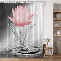 Lotus Shower Curtain Black White Grey Red Flower Elegant Blooming Floral with Dew Spring Flower Reflection on Water Modern Romantic Polyester Fabric Bathroom Decor 108×70 Inch with Hook