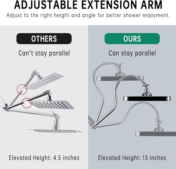13 Inch Filtered Rainfall Shower Head with Multi-Function Handheld Sprayer Combo, 3-Way Metal Extended Diverter with Holder and Metal Adjustable Curved Shower Extension Arm, Extra Long Hose Chrome
