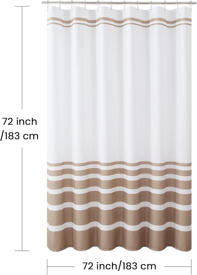 Beige and White Striped Shower Curtain 72x72 Inches, Waterproof Fabric with Modern Gradient Lines, 12 Rustproof Grommets & Weighted Hem