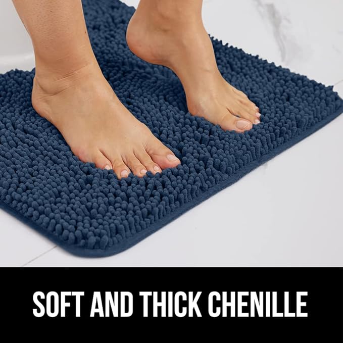 GORILLA GRIP Bath Rug Mat 42x24, Soft Absorbent Chenille, Quick Dry Microfiber Mats, Rubber Backing Washable Shower Floor Rugs, Bathmat Runner, US Designed Bathroom Home Decor Accessories Navy Blue
