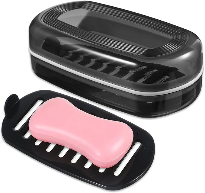 Shampoo Bar and Conditioner Holder Travel Case Shampoo Bar Holder Bars Soap Travel Case Soap Dish with Draining Layer Soaps Container for Bathroom Gym Camping, Easy to Clean (Black)