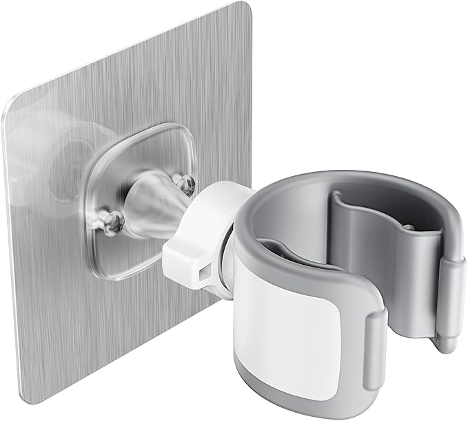 Adjustable Wall Mounted Shower Head Holder, Strong Adhesive & Drilling 2 Installation Methods, 360° Swivel Handheld Shower Wand Holder for RV Kids’ Bathroom Shower Accessories （White