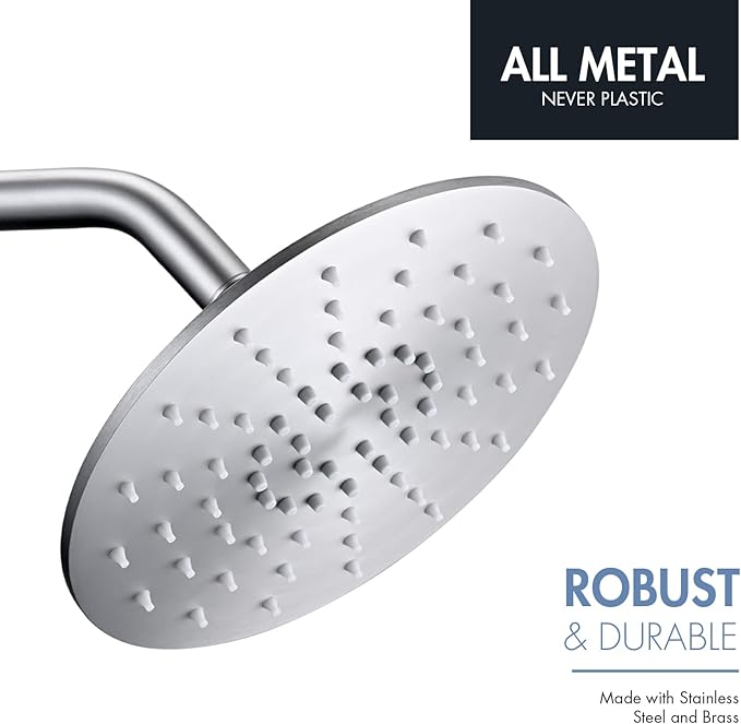 Rainfall Shower Head, MEDIOMI Rain Shower Head Set - Ultra-Thin Design High Flow Stainless Steel Large Round Rain Shower Heads with Shower Arm and Flange (8-Inch, Brushed Nickel)
