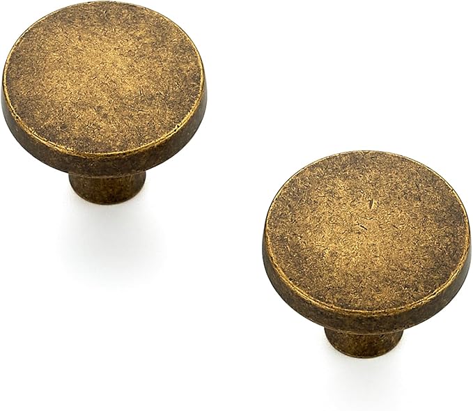Ravinte 5 Pack Drawer Pulls 1-1/4 Inch Kitchen Cabinet Knobs Solid Round Dresser Drawer Knobs Antique Brass Dresser Knobs Drawer Knobs Simple Cabinet Hardware for Cupboard Drawer Pulls