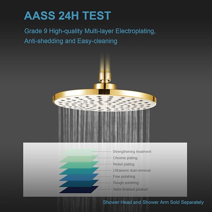 OFFO Shower Arm with Flange, Bright Gold 24 in Ceiling Mount Replacement Rain Shower Head Straight Arm Ceiling-Mounted For Fixed Shower Head & High Pressure Rain