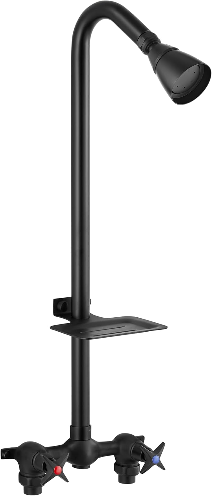 Aolemi Outdoor Shower Kit Fixtures Faucet System with High Pressure Showerhead Utility 2-Handle Exposed Shower with Brass Mix Valve 6 Inch Center with Soap Dish Matte Black