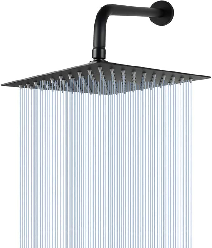 NearMoon Square Rain Shower Head With Extension Arm, Large Stainless Steel Rainfall Shower-Waterfall Full Body Coverage (8 Inch, Matte Black)