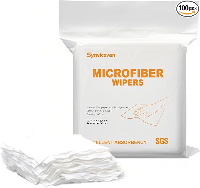 Microfiber Wipes 9"x9"(100 Pcs,Class 100, 200GSM) Superfine Lint Free Cloths Cleaning and Drying Cloths Reusable Ultra Absorbent for All Surface Types