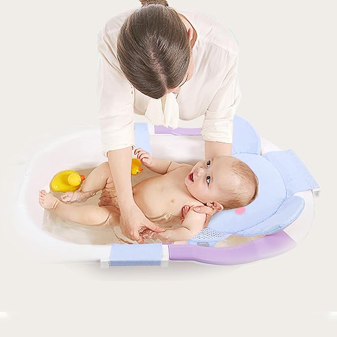AIR&TREE Baby Bath Seat Support Net, Quick Drying, Adjustable, Comfortable, Non-Slip, Infant Bathtub Sling Shower Mesh for a Tub, with Safety Support Corners (Blue)