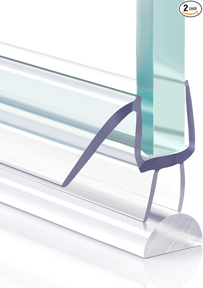 Shower Door Bottom Seal, 2 PCS 3/8" x 36" Shower Door Sweep for 3/8 Inch Glass, Frameless Glass Shower Door Seal Strip, Stop Shower Leaks and Create a Water Barrier