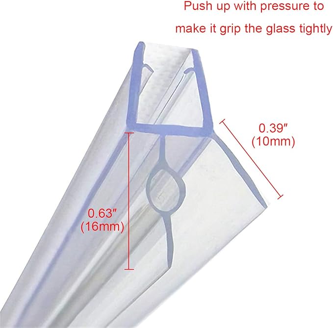Frameless Shower Door Bottom Seal with Drip Rail for 5/16"(8mm) Glass, Length 27.5"/0.7m, Glass Door Sweep Stop Shower Leaking