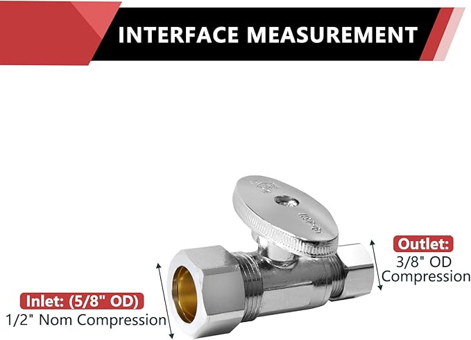 20-Pack EFIELD Straight Stop Valve 1/2" Nominal (5/8" OD) Compression x 3/8" OD, 1/4-Turn, Chrome Plated Brass,(VALVE122-20PCS)