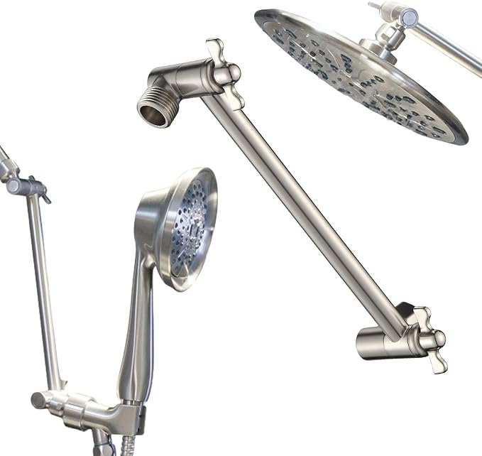 12 Inch Shower Head Extension Arm Brushed Nickel.Solid Brass Adjustable Shower Arm Extension. Lower Or Raise Any Rain Or Handheld Showerhead To Your Height & Angle – Universal Connection