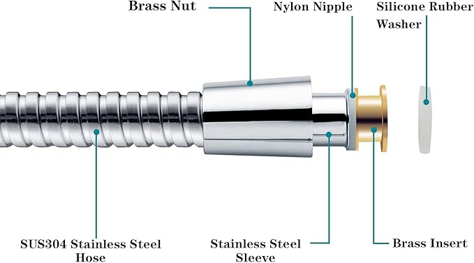 BRIGHT SHOWERS Shower Hose For Hand Held Shower Heads, 79 Inches Cord Extra Long Stainless Steel Hand Shower Hose, Ultra-Flexible Replacement Part with Brass Insert, Polished Chrome