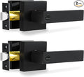 Privacy Interior Door Lever, 2 Pack Heavy Duty Matte Black Door Handles Square Door Knobs for Bedroom & Bathroom Keyless Door Lock Handles for Right & Left Sided Doors