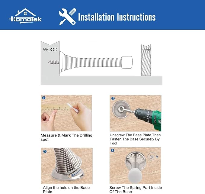 HOMOTEK 20 Pack Spring Door Stopper with Rubber Bumper 3-1/8" Flexible Spring Heavy Duty Wall Door Stop Low Mounted Door Bumper for Home (Bright Brass)