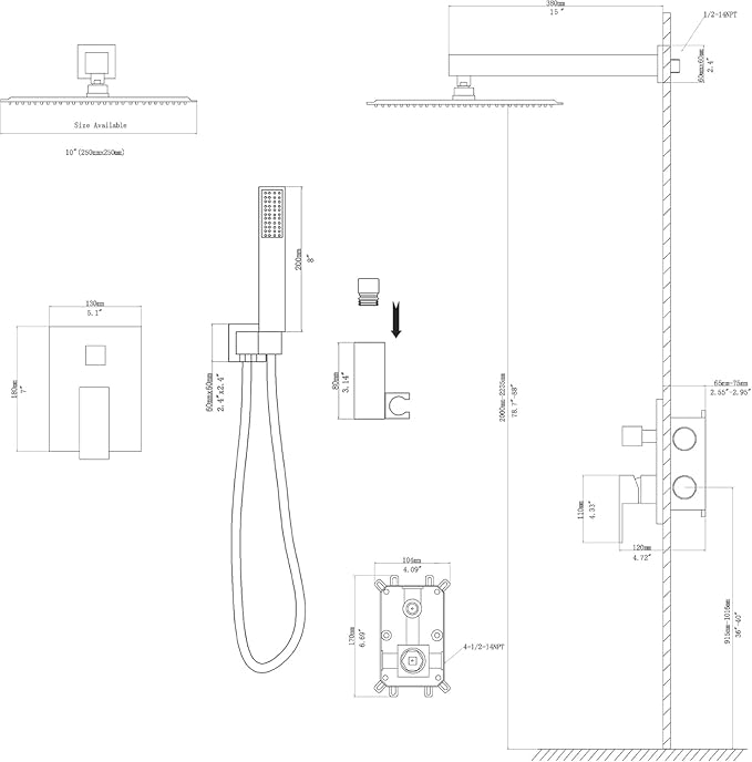 Gold Shower Faucet - Lordear 10 Inch Rain Shower System Wall Mounted Shower Head Faucet Set Stainless Steel Showerhead with Handheld Combo and Solid Brass Valve, Brushed Gold Finish